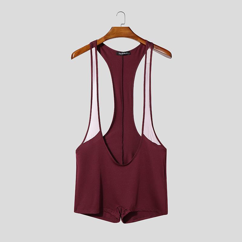 INCERUN Men Long Strap Sleeveless Fitted Bodysuits One Piece Jumpsuits Underwear Playsuits S