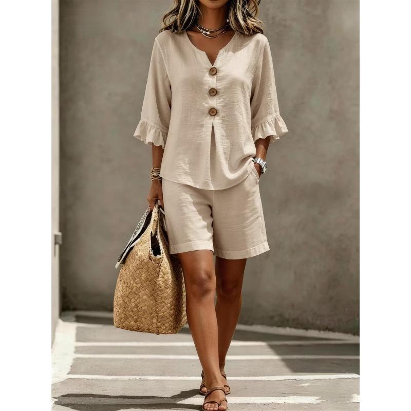 JPNTKY Women's Fashion Casual Short Sleeve V Neck Pants Suits