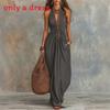 Polyester Sleeveless Deep V Neck Slim Fit Dress For Summer Casual Wear