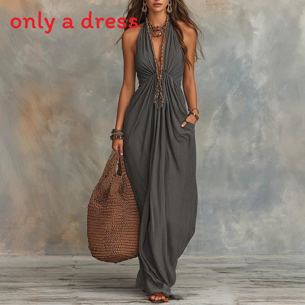 Polyester Sleeveless Deep V Neck Slim Fit Dress For Summer Casual Wear