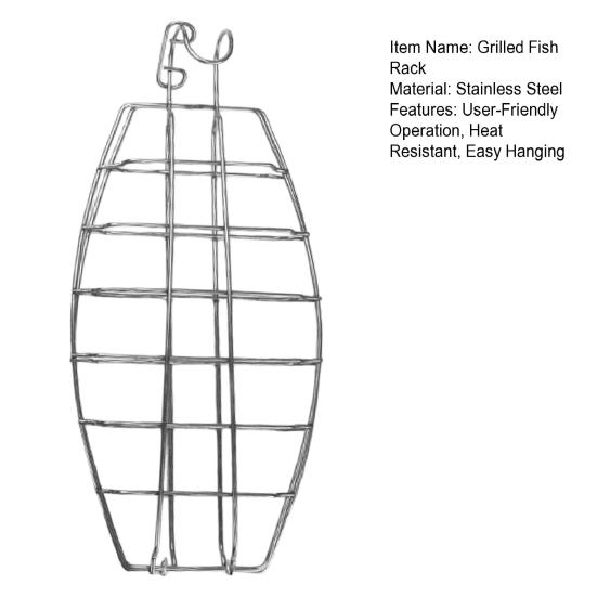 Grilled Fish Basket Stainless Steel Hanging Fish Grill Rack Adjustable Locking Hinges Flipping Fish Grill Tool for Whole Fish & Seafood