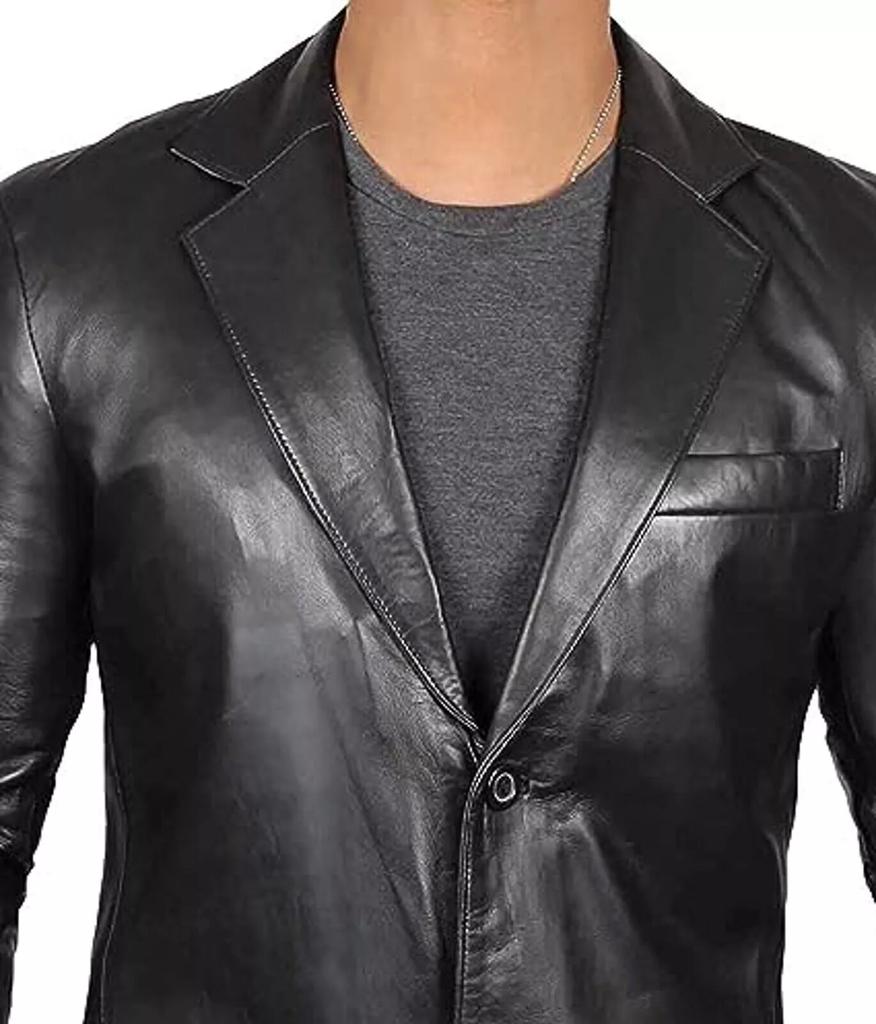 New Black Formal Handmade Lambskin Men Business Blazer Leather Stylish Genuine