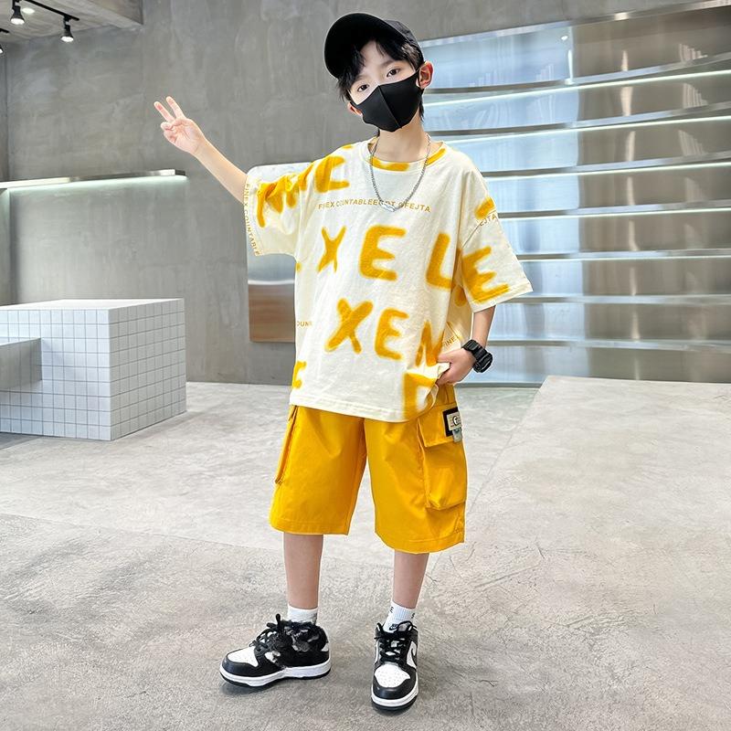 Fashion Tween Boys Summer Sets Clothing Kids Cotton T-shirt Shorts 2 Pieces Tracksuit