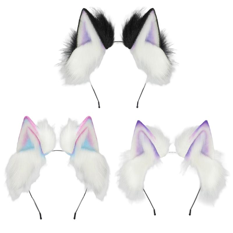 Realistic Cats Ear Hairband With Plush Hairband Gradients Color Design For Women Girls Cosplays Event Themed Parties