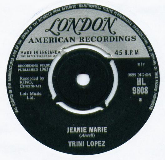 7inch Record TRINI LOPEZ - Jeanie Marie HL9808 London Records, 1973 UK Pop Used