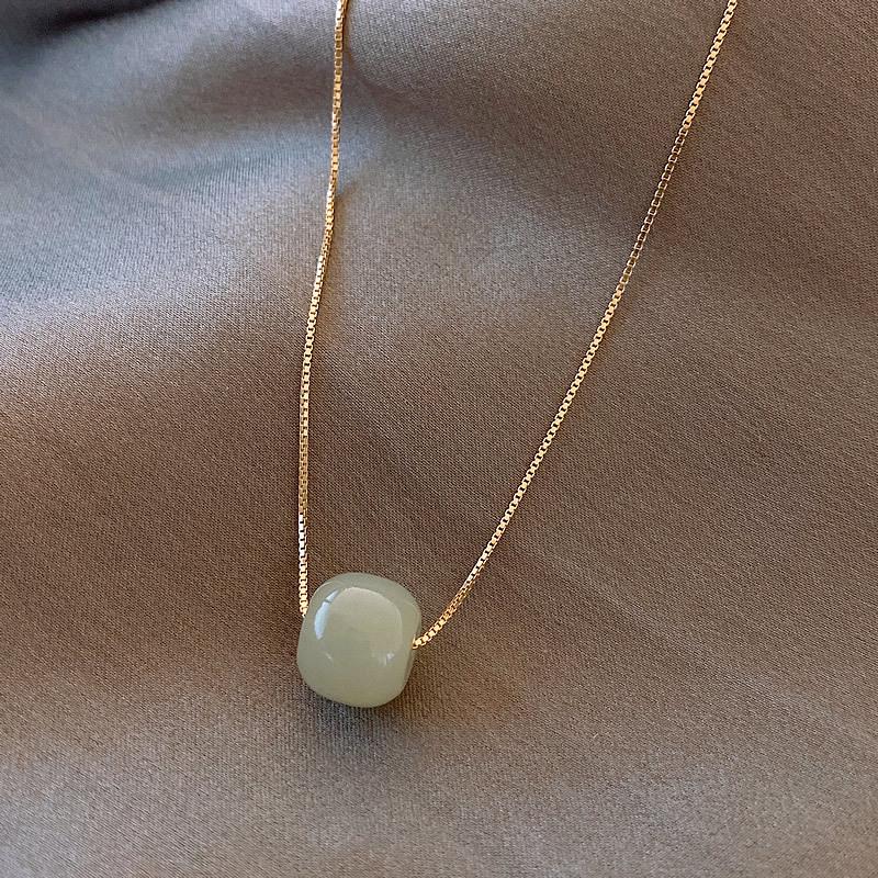 Hetian Jade Necklace ins Style Niche Design Sense Clavicle Chain Fashion Versatile Necklace Women