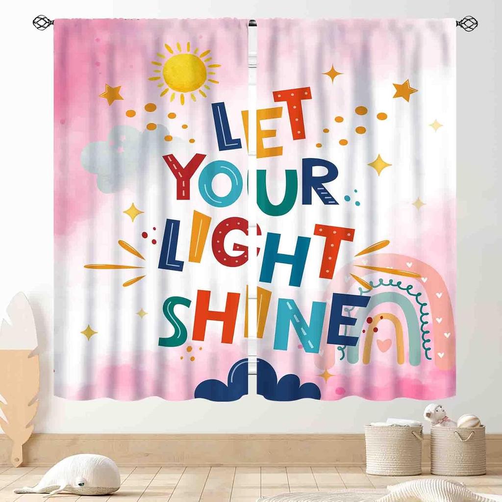 Pastel Rainbow Curtains, Kids Girls Baby Boho Cute Inspirational Motivational Quotes Rainbow Colorful Window Drapery for Bedroom