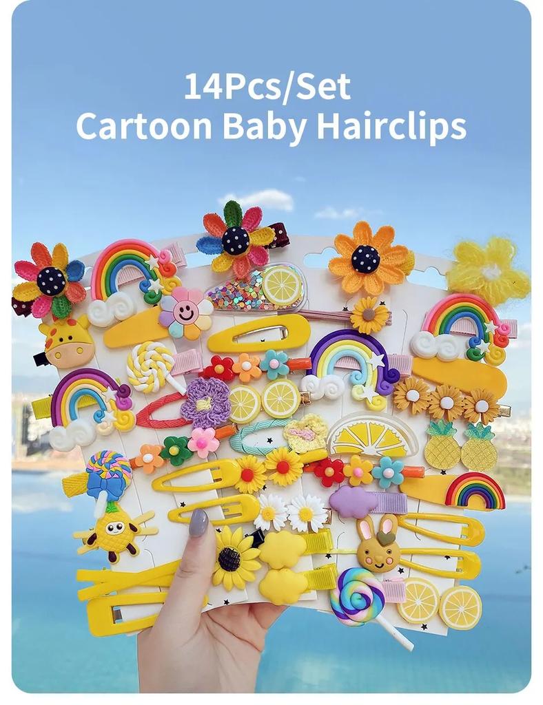 14 / 42Pcs Cartoon Baby Hair Clip Set Flower Fruit Baby Girl Barrettes Bangs Hairpins Kids Hair Accessories