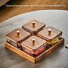 Ceramic Partitioned Snack Tray with Lid and Wooden Base