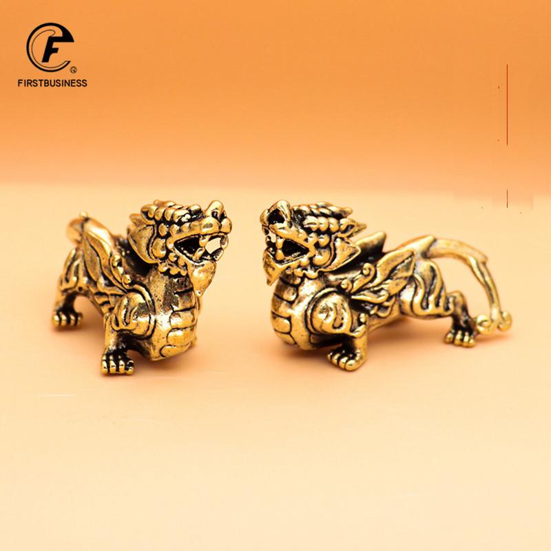 Antique Copper Chinese Mythical Beast Pixiu Miniature Figurines 1 Pair Ornaments Brass Lucky Animal Qi Lin Desktop Decorations