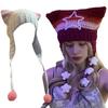 Girl Cartoon Kitten Ear Striped Knit Beanie Hat Y2K Star Party Hat Photo Props Hot Girl Cute Slouchy Knitting Hat