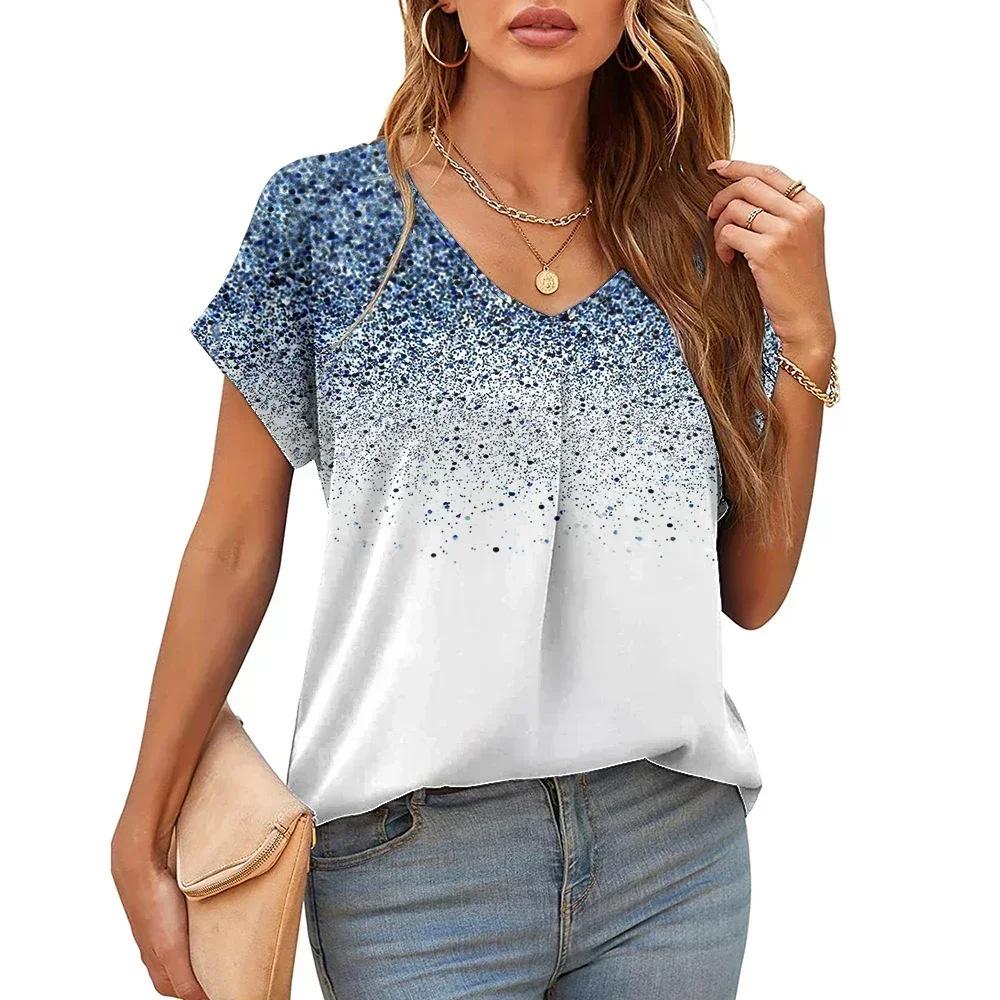 

Элегантная женская футболка с v-образным вырезом, модная футболка с цветочным узором и принтом, популярная женская футболка с коротким рукавом, летняя футболка для отдыха 6XL