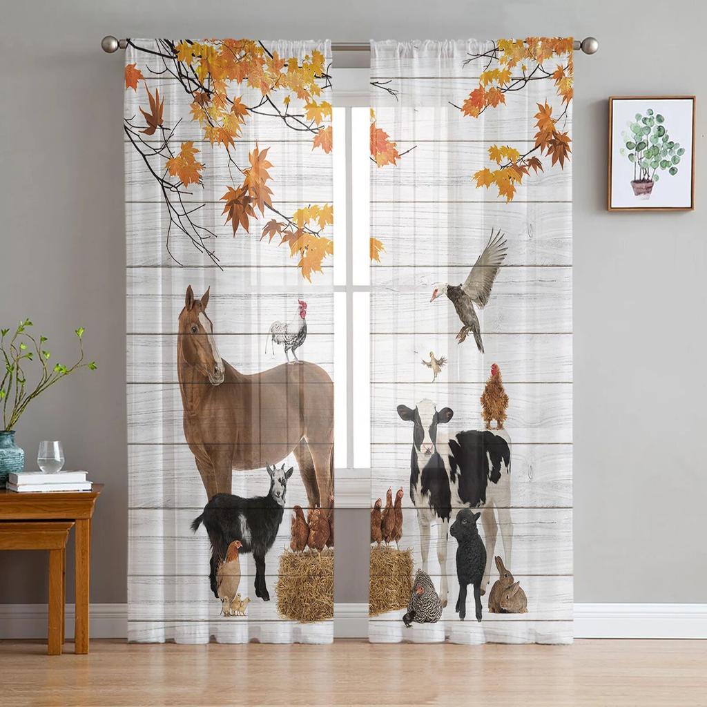 Transparente Vorhänge mit Aquarell-Wildtieren für Wohnzimmer, moderne modische Volantvorhänge für die Küche, Tüllvorhänge