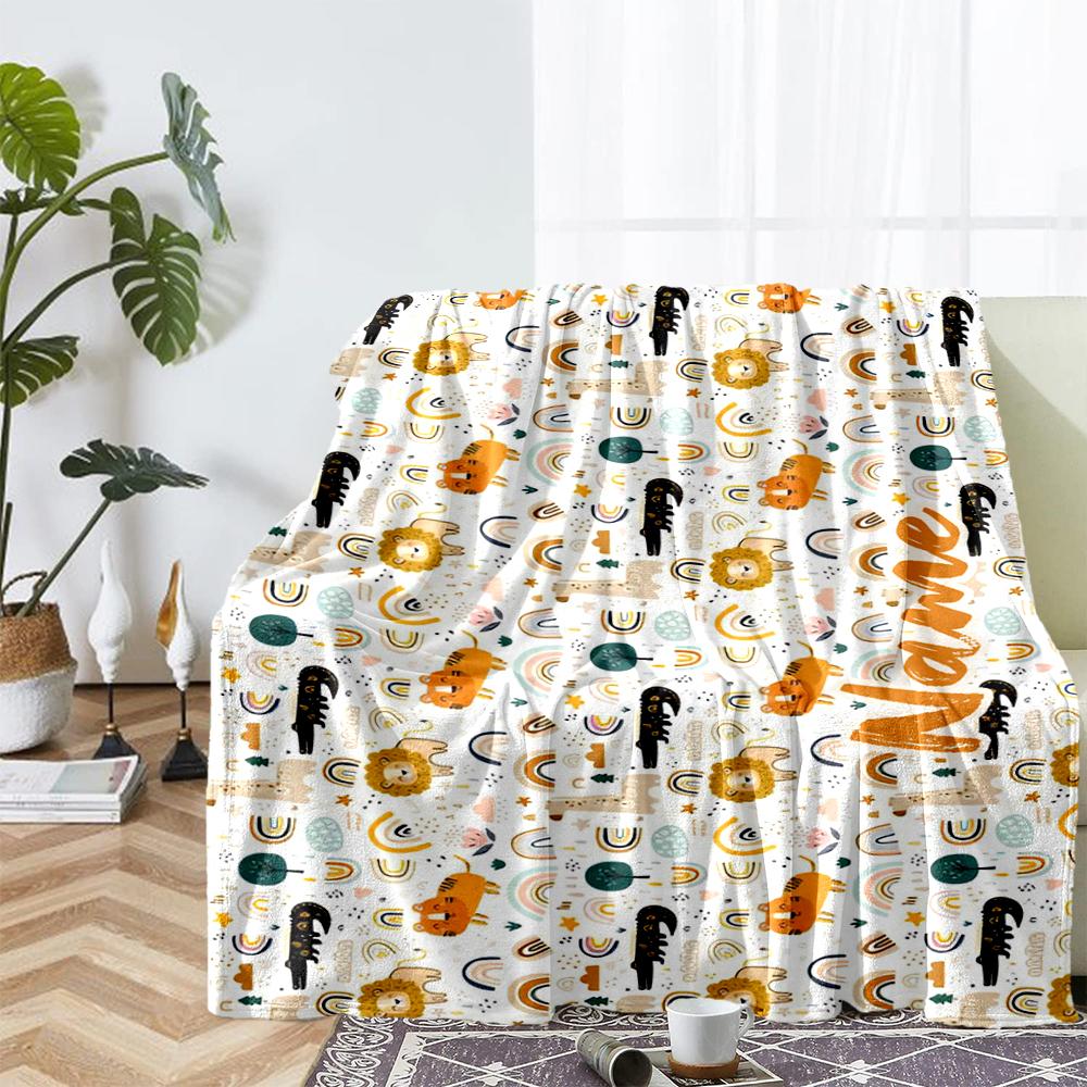 Custom Name Animals Theme Printed Blanket - Perfect for Couch, Bed, Travel & Outdoor Use | Machine Washable, Cozy & Durable.