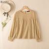 ZANZEA Women Crochet Patchwork Casual Round Neck Loose Long Sleeve Blouse