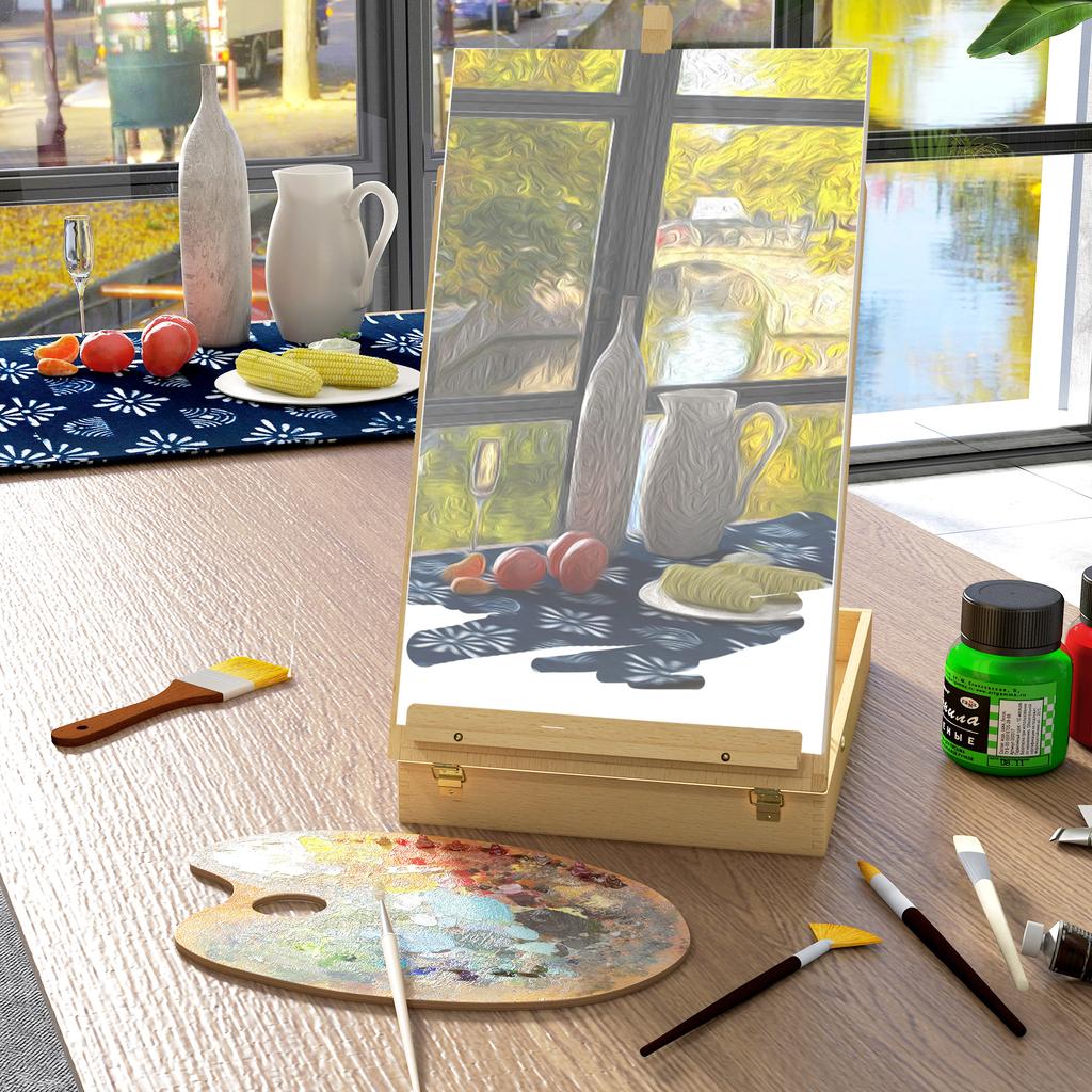 Wooden Tabletop Easel, Folding Box, Compartments, Adjustable Height, 27 x 41.5 x 74.5 cm, Natural