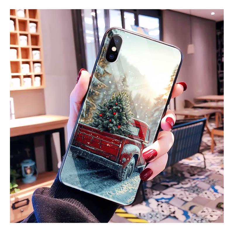 Santa Christmas Tree Glass Phone Case For iPhone 17 Pro Max Air 17 16 15 14 13 Pro Max 15 16 Pro 15Plus Case