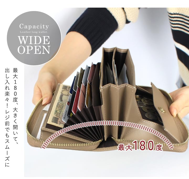 Lizdays Women's Genuine Leather Long Wallet with Automatic Receipt and Coin Separation, Skimming Prevention, and Coin Thru (Gold)