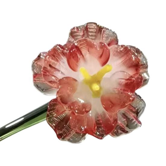 Yousheng Mini Glass Flower Figurine Handmade Faux Crystal Transparent Flower Bouquet Collectible Hand Blown Table Ornament for Mother's Day Birthday