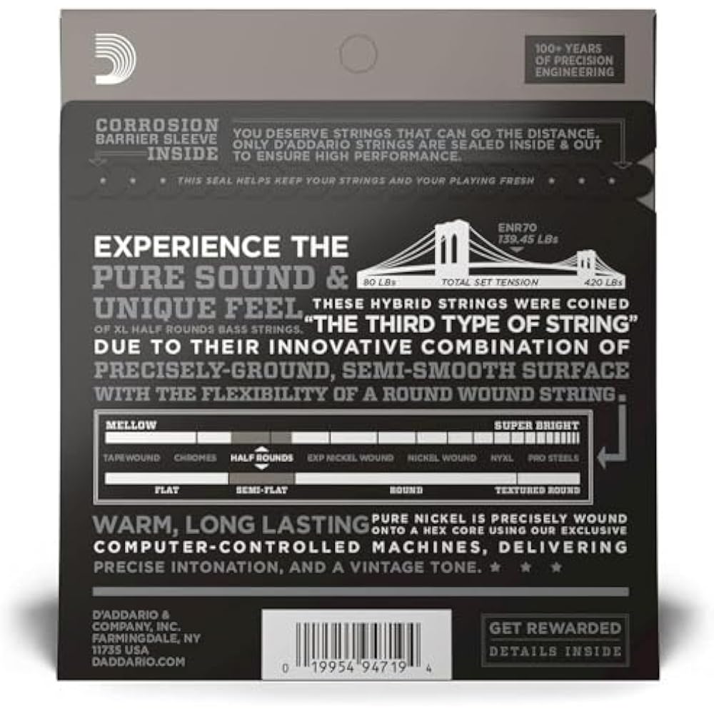 D'Addario Daddario Bass Strings Half Round/Pure Nikkel Long Scale .040-.095 ENR70 [Domestic Genuine]