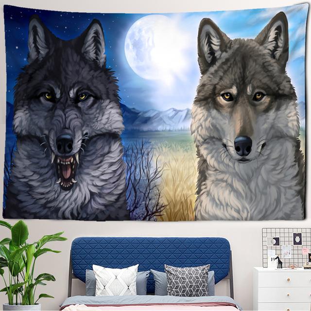 Fantasy Wolf Tapestry Wall Hanging Animal Aesthetic Room Decoration Bohemian Psychedelic Mandala Home Dormitory Wall Decoration