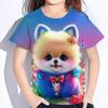 Summer Round Neck 3D Cute Cat Printed Top Fashionable Casual Short Sleeved Children's Girl T-shirts