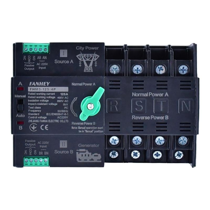 125A Automatic Transfer Switches with 2P/ Design & Flame Retardant Housing Easy to Use for Uninterrupted Power Supply