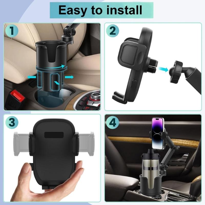 Long Arm Phone Mount Adapter Car Cup Holder Expander Rotating Cup Expander Fit 2.36-4.13in Width Phone and Most Bottles