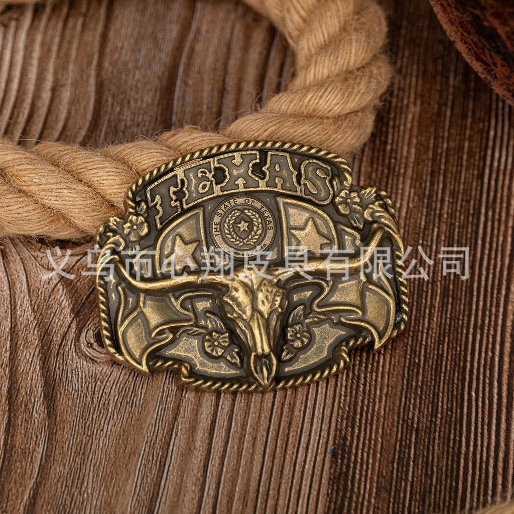 Retro Texas Flag Bull Head Zinc Alloy Belt Buckle for Men & Women