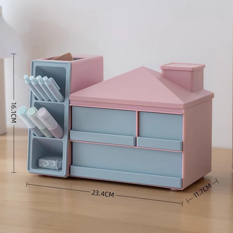 Creative Oblique Pen Holder Storage Box with Drawer Organizer Large Capacity Office Table Stationery Files Organizer with Cover