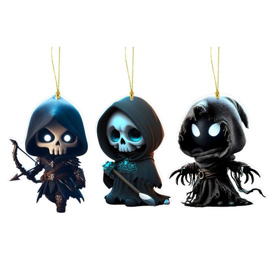 Cloak Skeleton Man Pendant 2D Flat Acrylic Bag Charm Car Rearview Mirror Ornament Halloween Christmas Tree Decoration