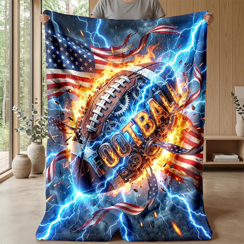 American Football Showdown Fire vs Lightning blanket Personalized Name Flannel Blanket Soft Cozy Plush Throw for Sofa Bed Lightweight Home Decor
