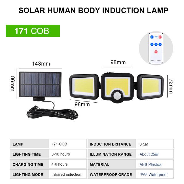 Three-Head 333 LED Solar Garden Wall Light with Motion Sensor
