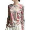 Spring and Summer New Style Elegant Loose-Fitting Top with Side Drawstrings Long-Sleeved Knitted T-Shirt Women's Printed Lightweight Blouse