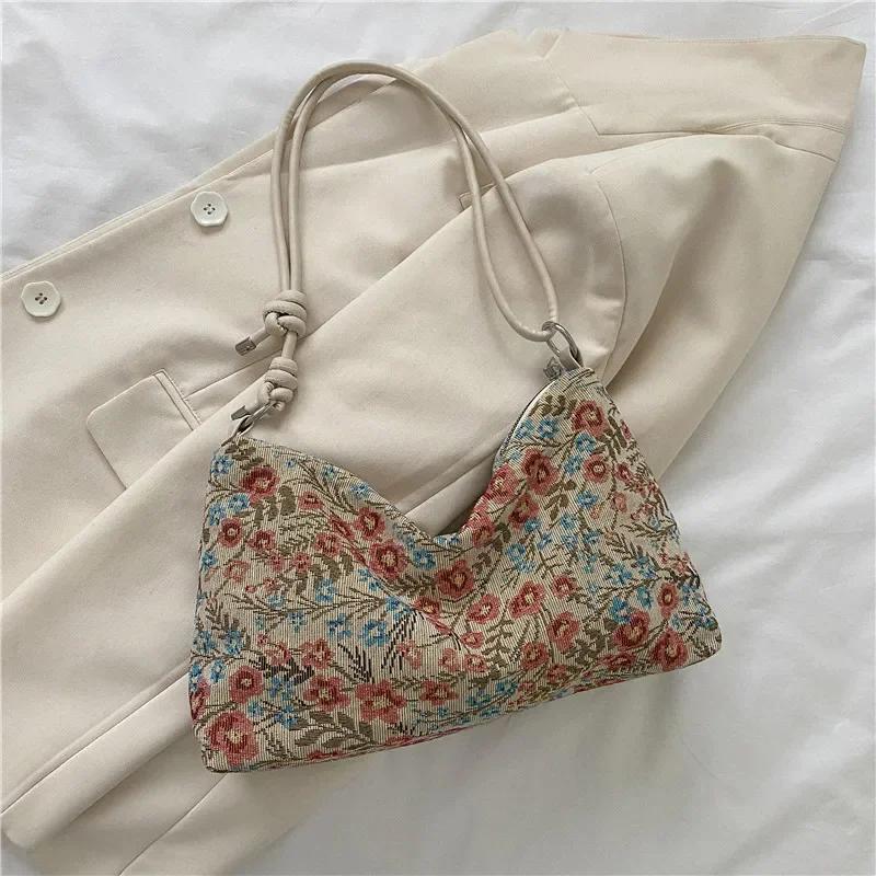

Vintage Print Underarm Bag Large Capacity Fashion Women s Simple Multi-functional Canvas Shoulder Bag Casual Bag Purses Handbags