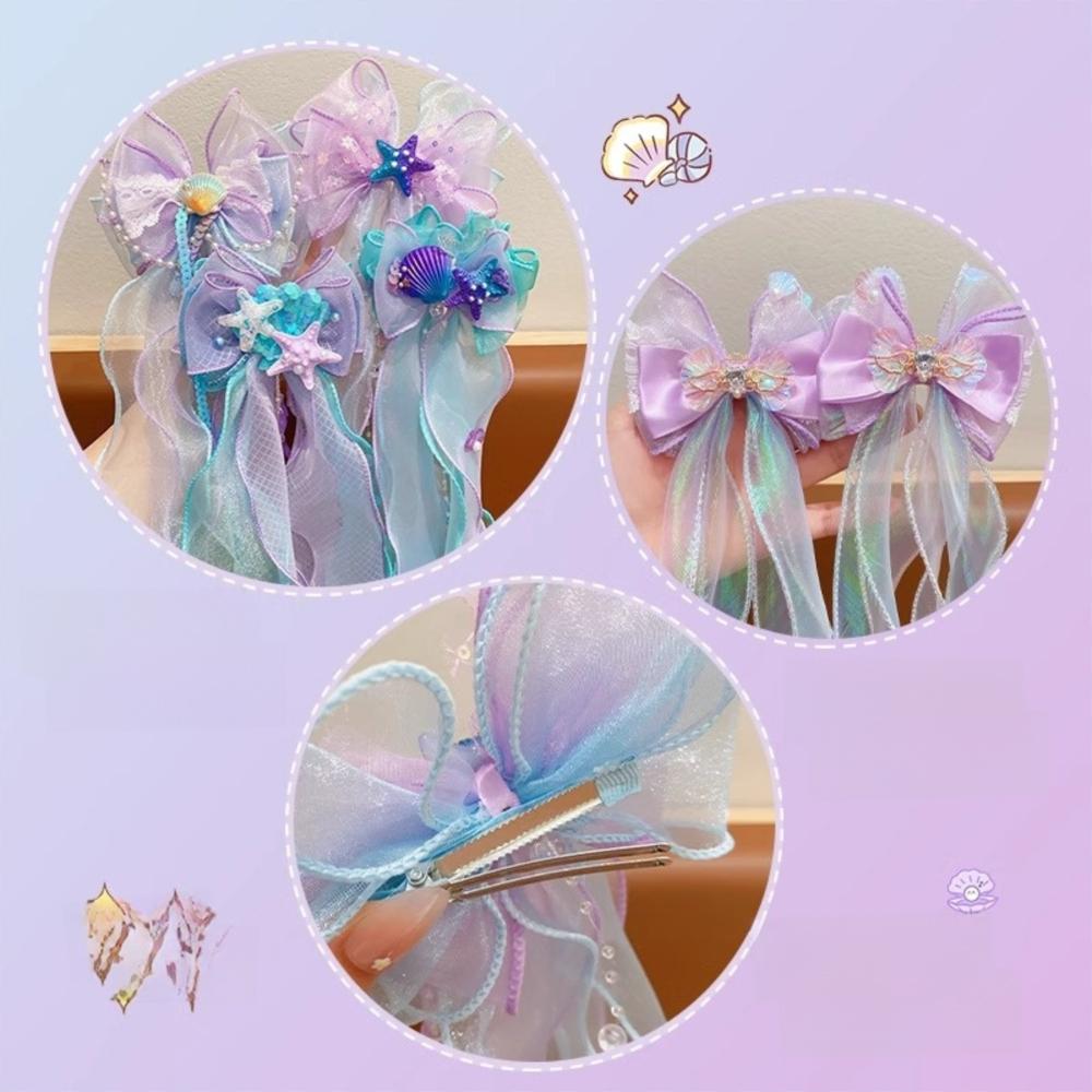 Bowknot Ribbon Hair Clips Mermaid Ponytail Headdress New Princess Headwear Girls