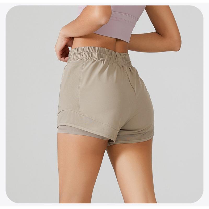 Women's Summer Fake Two Pieces Sports Shorts High Waisted Loose Anti-Shine Fitness Trousers