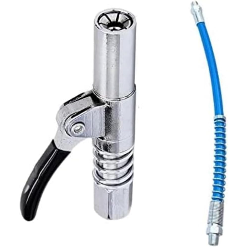 Grease Gun Coupler Set, Lock Clamp Type High-Pressure Grease Injector, 10000 PSI, Self-Locking Butter Nozzle Head, Compatible with All Grease Guns, Ea