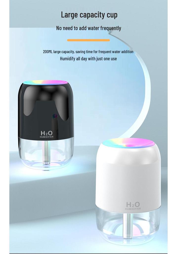 USB Mini Humidifier for Bedroom, Home, Car & Desk with Large Mist Output & Colorful Light