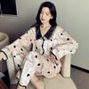 Women's Golden Diamond Velvet Lapel Pajama Set: Long Sleeve Cardigan and Pants, Soft, Comfortable, Anti-static Home Wear for Autumn/Winter.