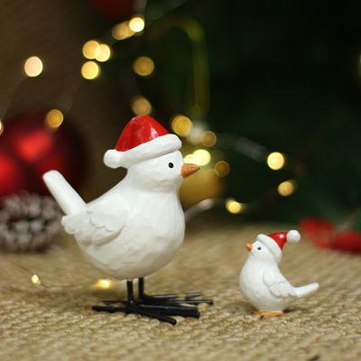 2-piece Christmas Parent-Child Bird Ornament, Fun Garden Bonsai Decorative Animal Sculpture, Home Decor Parent-Child Bird