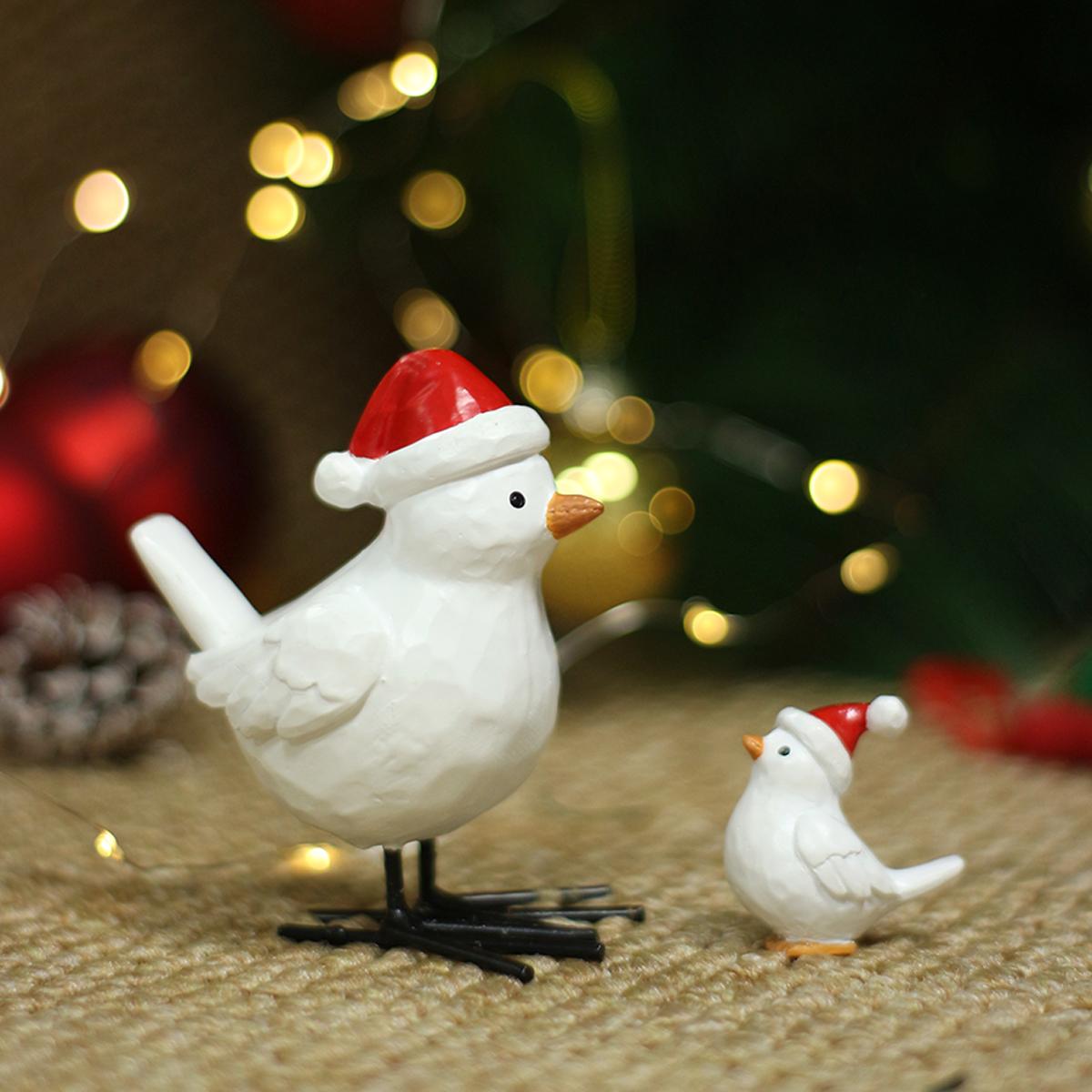 

2-piece Christmas Parent-Child Bird Ornament, Fun Garden Bonsai Decorative Animal Sculpture, Home Decor Parent-Child Bird