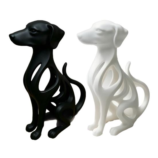 Hollow Curved Dog Sculpture Desktop Ornament, Surface Sitting Hound Figurine, Matte Housewarming Gift White One-Piece Molded for Home Office