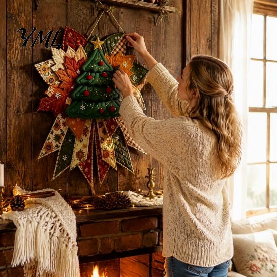 Pädagogische Bastelsets für die Schule Weihnachts-DIY Gesteppte Schleife Nähbastelset, Vorgeschnittene Patchwork Gemütliche Heimdeko Zubehör Set, Feiertür