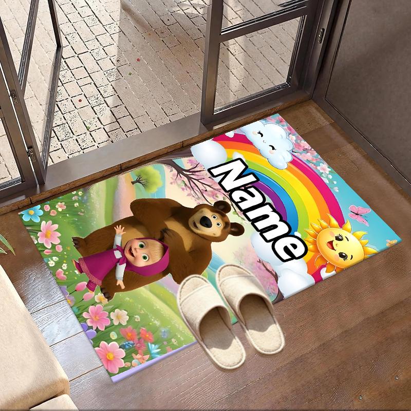 Custom Name Personalized Masha and The Bear Print Carpet, Versatile Home Decor Rug, for Playroom, Apartment, Balcony, Entryway, Hallway Gift