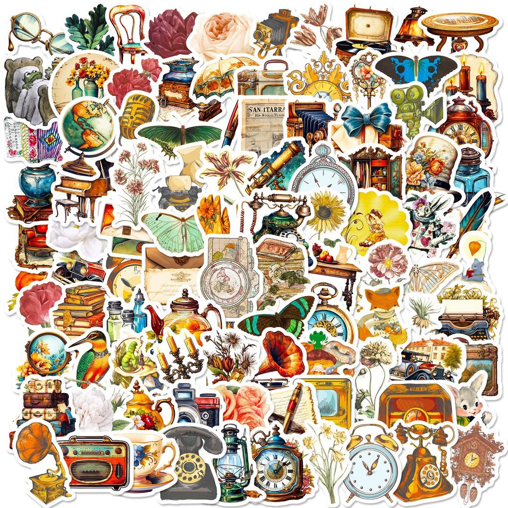 100 Stickers for Retro Stickers European and American Nostalgic Retro Objects Literary Patterns Stickers Stickers 4 Pictures
