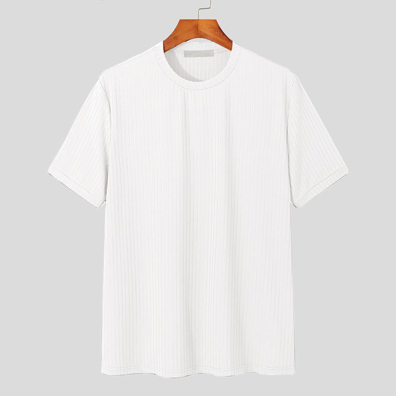 

New Summer Men s Trendy Thin Short Sleeved Tops Casual Knitwear Elastic Loose Round Neck T-shirt M белый