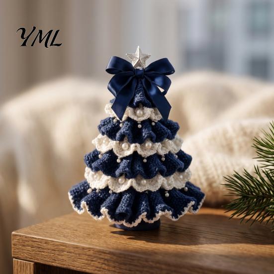 DIY Wool Yarn Craft Set Crochet Christmas Tree Kit, Beginner-Friendly Xmas Kit with Bow Soft Fluffy Handcraft And Faux Pearl Embellishment,
