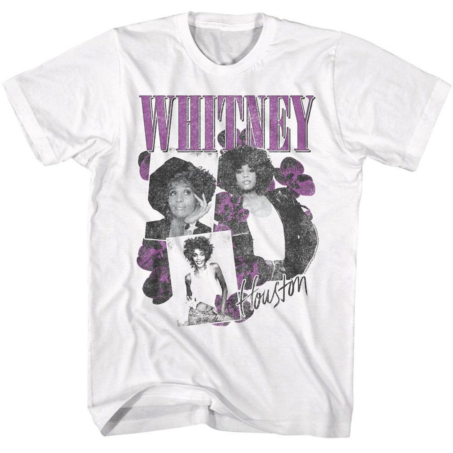 Whitney Houston Orchid Collage White Adult T-Shirt 4XL