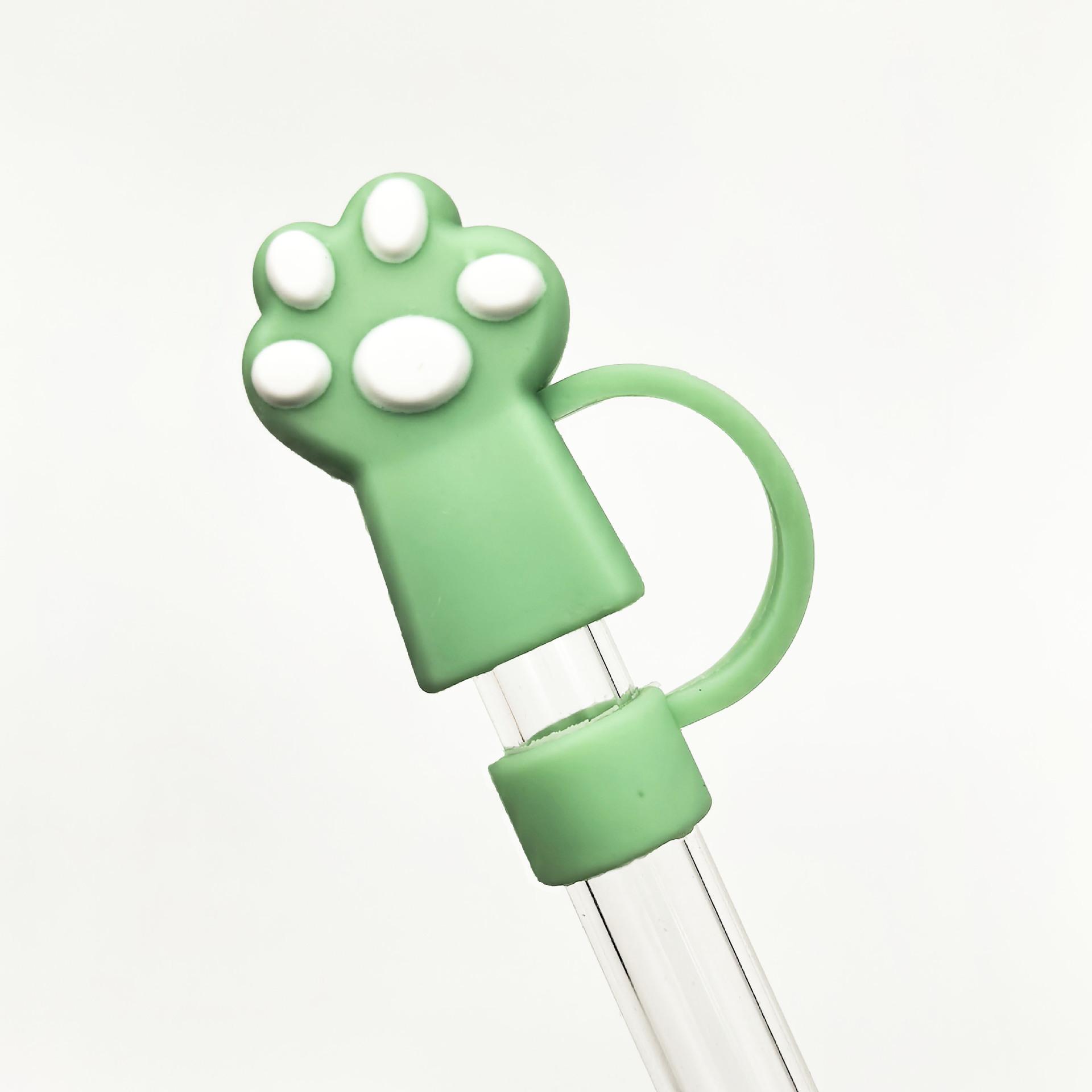 

Cute Cat Paw Straw Cover Cap Reusable Silicone Straw Topper For Stanley Cup Leak-proof Dust Proof 10 mm Straws Covers Protector зелёный